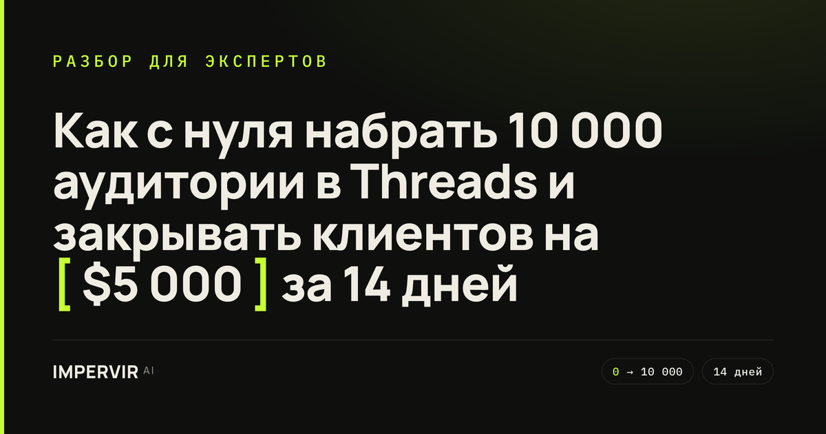 Как с нуля набрать 10 000 аудитории в Threads и закрывать клиентов на $5 000 за 14 дней